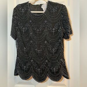 👗 Gorgeous Papell Boutique Black Beaded Blouse size medium